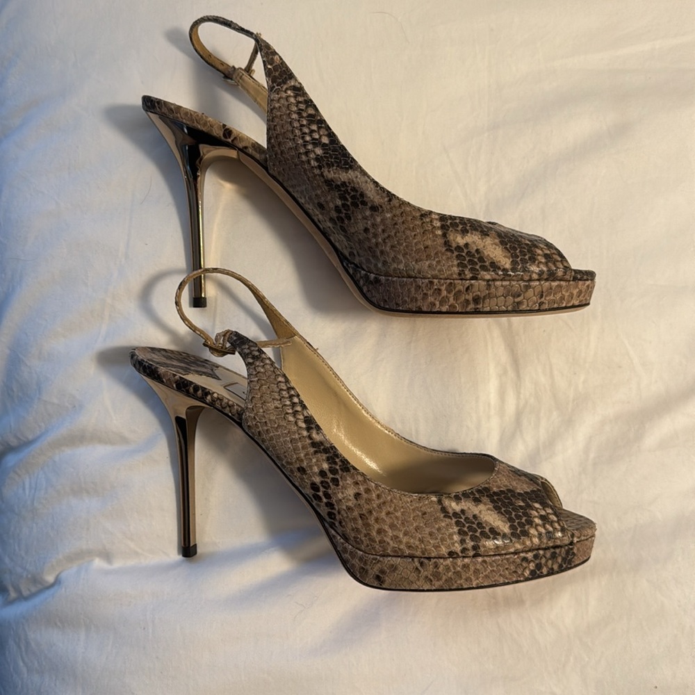 Jimmy Choo Brown Stiletto Heels with Peep-Toe